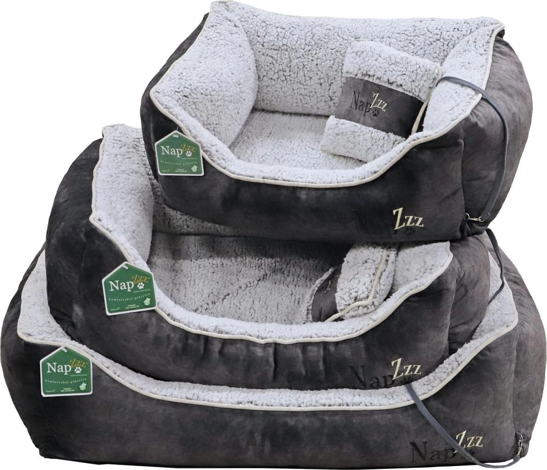 NapZZZ Hondenmand Divan Met Kussen Grijs/Wit 1 NapZZZ Hondenmand Divan Met Kussen Grijs/Wit