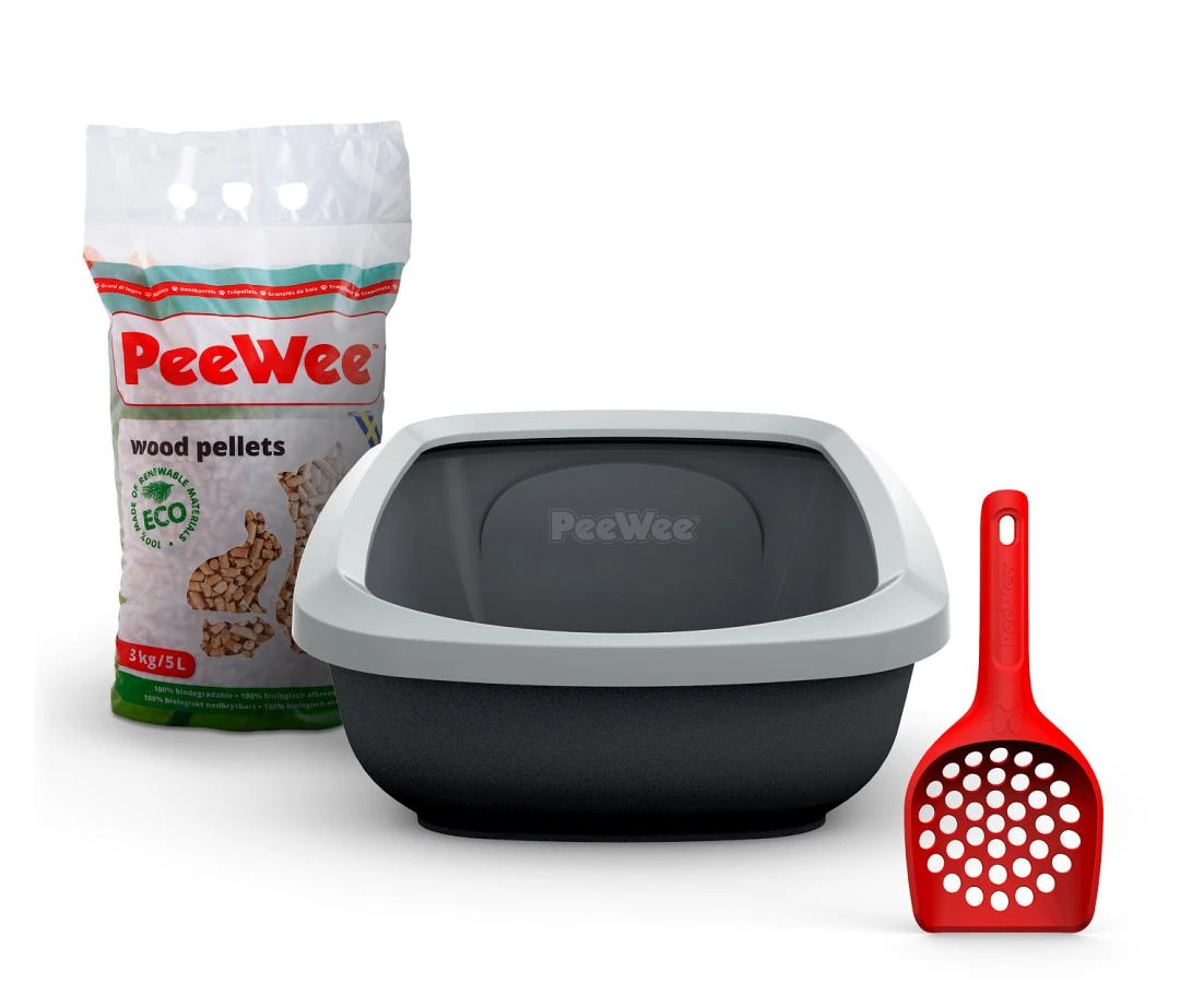 PeeWee Kattenbak Startpakket EcoGranda Antraciet/Grijs 1 PeeWee Kattenbak Startpakket EcoGranda Antraciet/Grijs